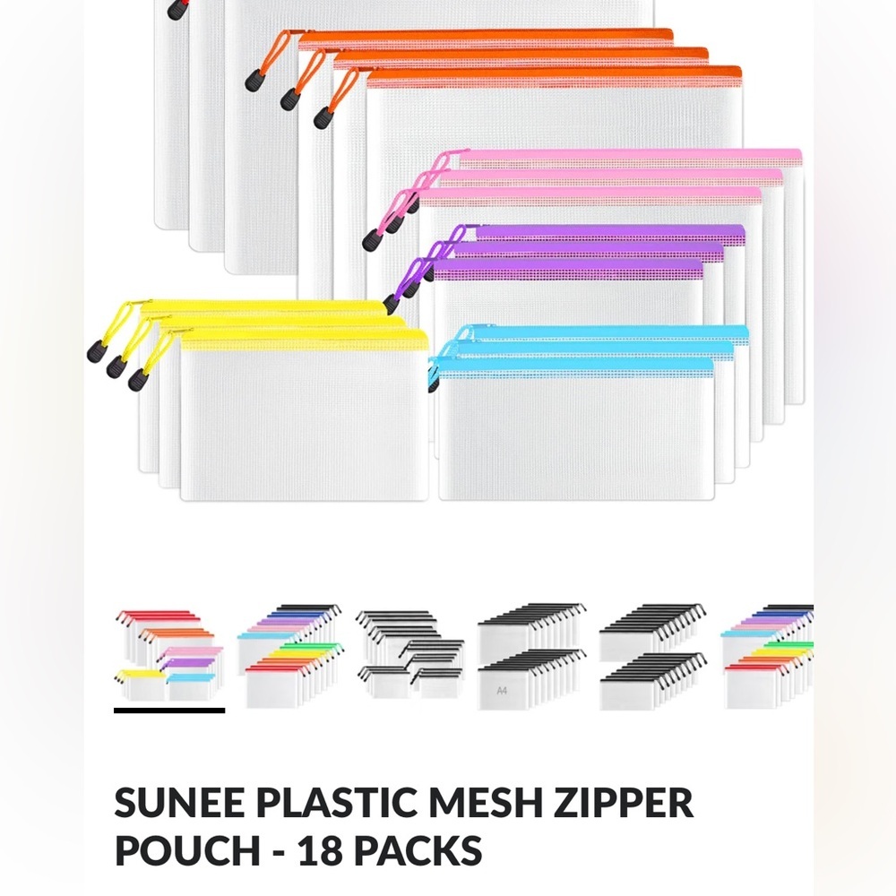 BRAND NEW | Multi-Color Mesh Zipper Pouch Set | 18 Pack